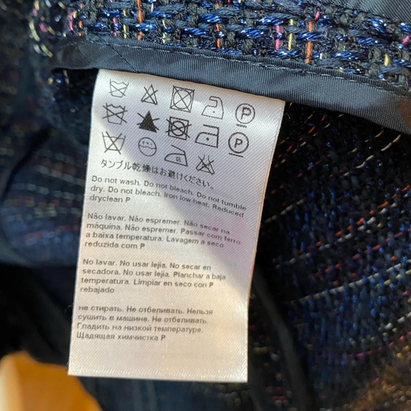 Escada, deep blue with multi colored threads; 2 pockets; button closure. - Picture 12 of 13